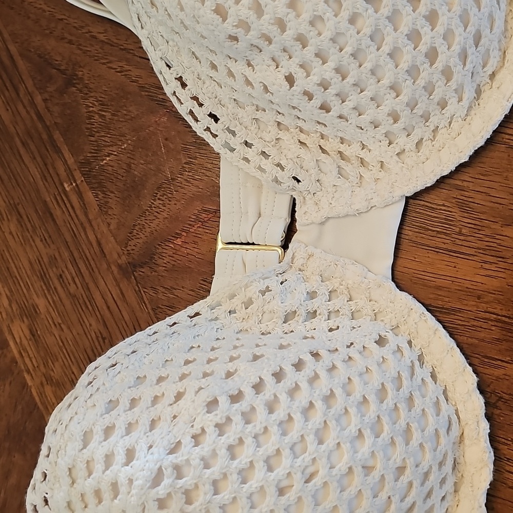 Cream Crochet Lace Bikini Bra Top BNWT 34 DD Boho Bohemian Beach Classic Suit - Picture 3 of 7